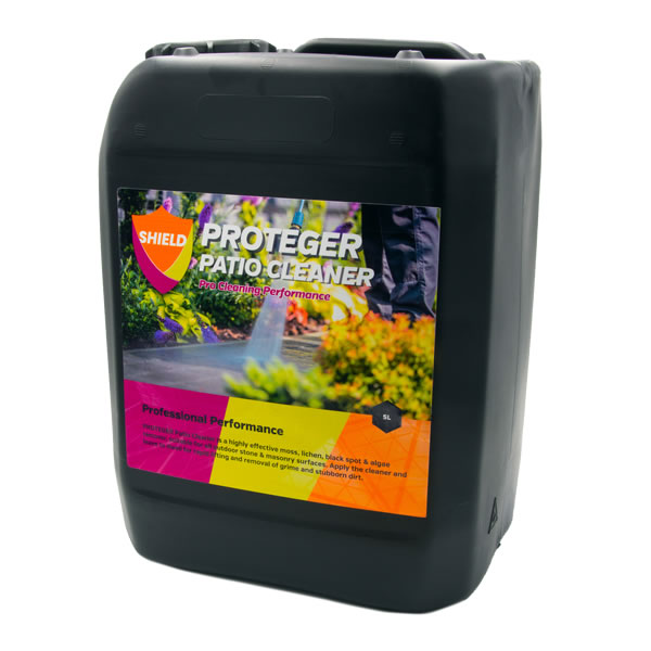 PROTEGER ProShield Solutions Patio Cleaner is a highly effective moss, lichen, black spot &algae remover, suitable for all outdoor stone & masonry surfaces. Apply the cleaner and leave to dwell for rapid lifting and removal of grime and stubborn dirt.