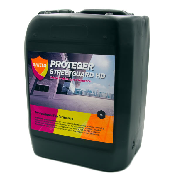 Proteger ProShield Street Guard HD – come with a 7 Year Warranty and there is a reason why this product is used on so many prestigious locations throughout the UK. Available in 25L or 5L Tubs is an innovative and safe sealing solution providing stain resistance and mechanical protection for large scale, commercial, civil, streetscape and pedestrianised applications. Safe, VOC free, 100% vapour transmission with fast-track drying and class-leading abrasion resistance.